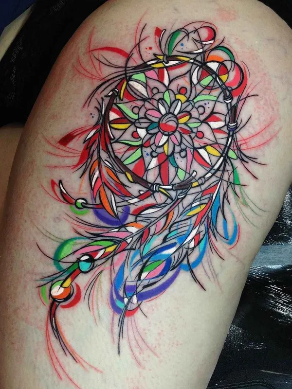 color illustrative tatouage sur thigh #13509 | Artiste tatoueur Sebastian Barone