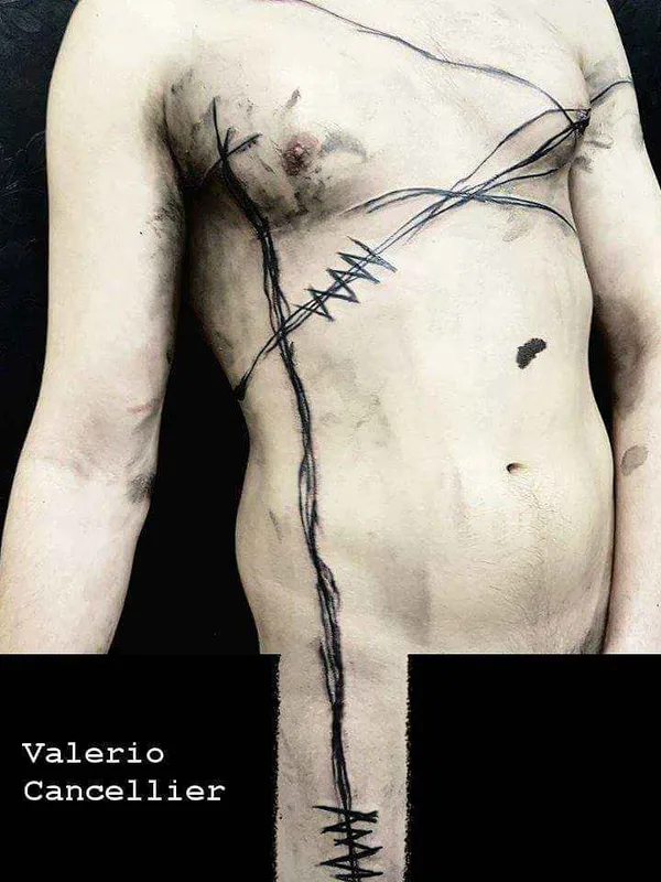 black sketch татуировка на chest #10992 | Тату мастер Valerio Cancellier