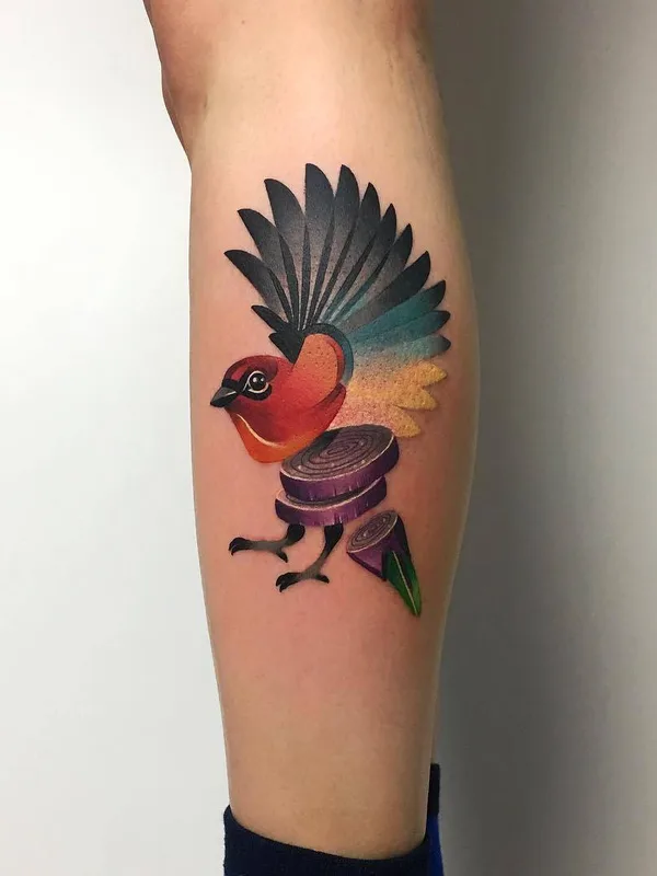 color illustrative tattoo on calf #27423 | Tattoo Artist Наталья Сажина