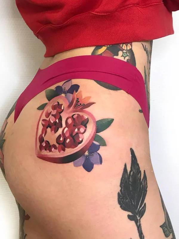 female color illustrative tattoo on hip #27420 | Tattoo Artist Наталья Сажина
