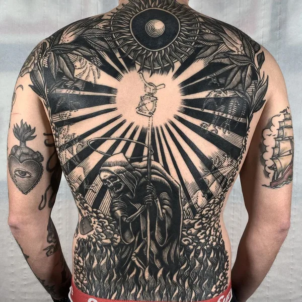 engraving tattoo by Cedric Maquin  in Lyon