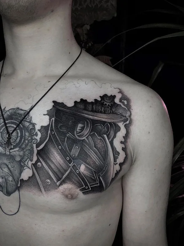 male black and grey black and grey Tatuagem em chest #47892 | Tatuador Вероника Златогорская