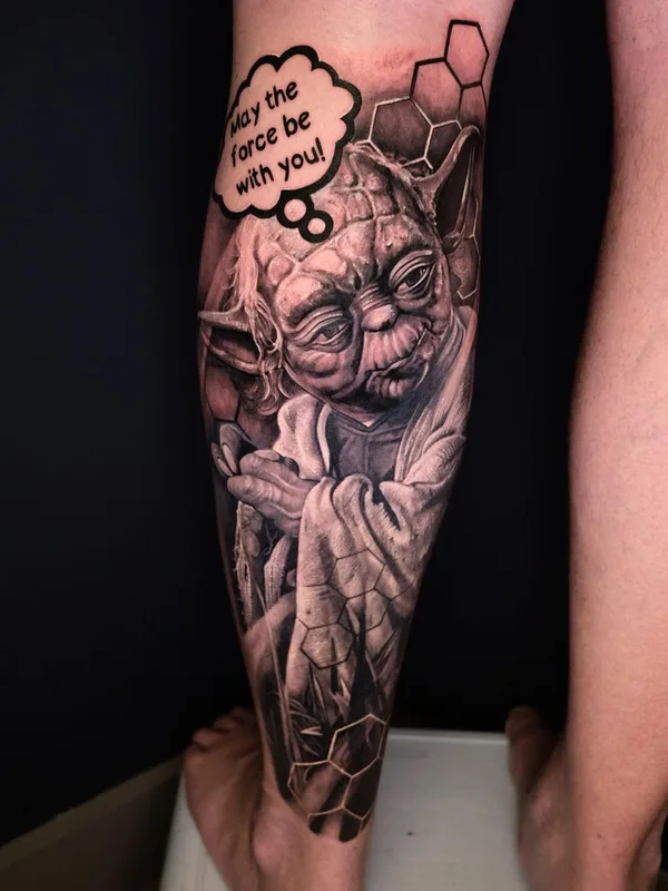 black and grey realism tattoo on calf #47931 | Tattoo Artist Bene Bader