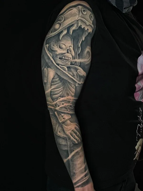 black and grey black and grey tatouage sur full sleeve #47995 | Artiste tatoueur Goethe