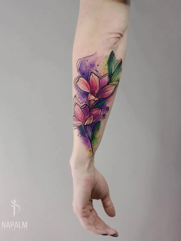 color watercolor tattoo auf forearm #48062 | Tätowierer Татьяна Сысоева