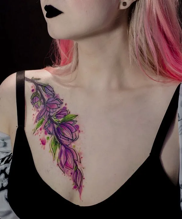 female color watercolor tattoo auf chest #48054 | Tätowierer Татьяна Сысоева