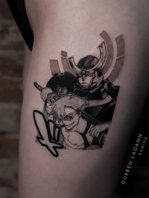 black and grey anime Tatuaggio su thigh #48083 | Tatuatore ππππ€π§π’π π‘π