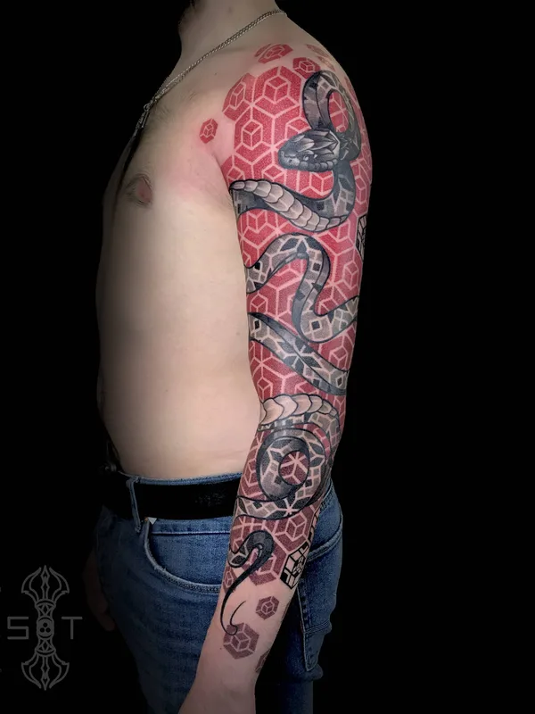 male color geometric татуировка на full sleeve #29640 | Тату мастер Никита Шероухов