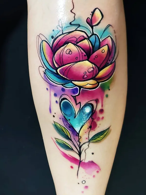 color watercolor Tatuaggio su calf #29654 | Tatuatore Vinni Mattos