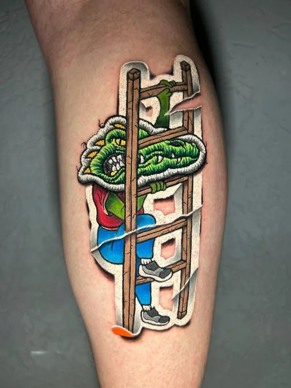 color new school Tatuagem em calf #68367 | Tatuador Vinícius Moschen