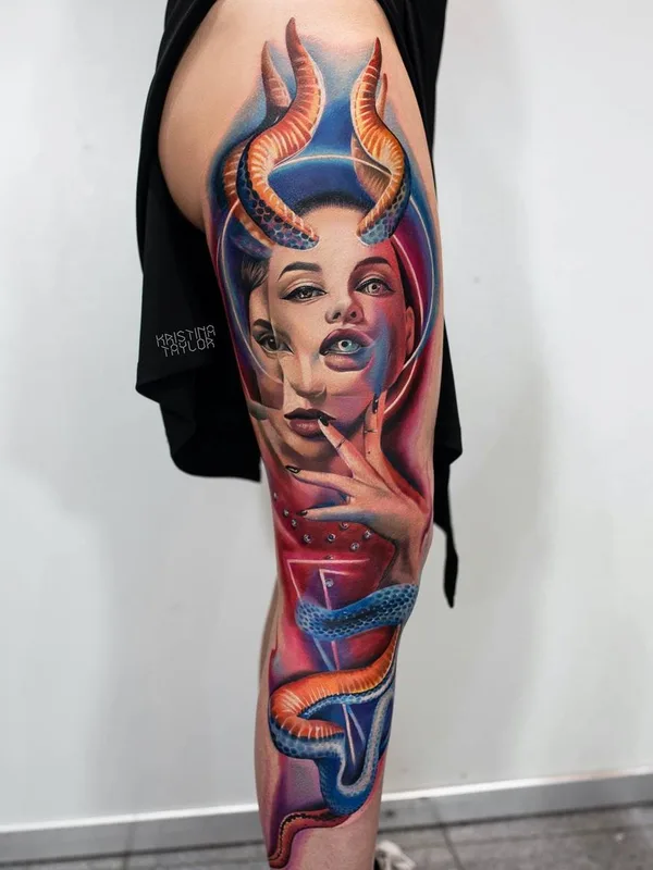 men color realism tattoo auf leg #31294 | Tätowierer Кристина Тейлор