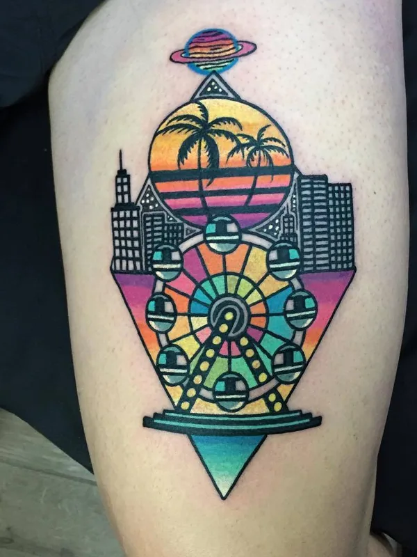color geometric 纹身 在 thigh #31321 | 纹身师 Raro82