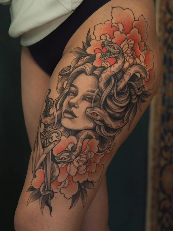 female color realism Tatuagem em thigh #71353 | Tatuador Daria More 
