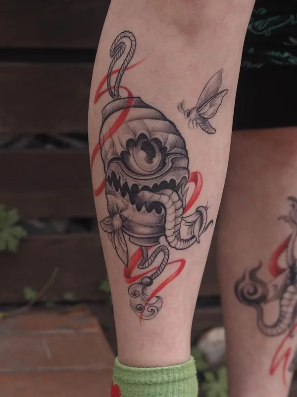 black and grey blackwork Tatuagem em calf #71351 | Tatuador Daria More 