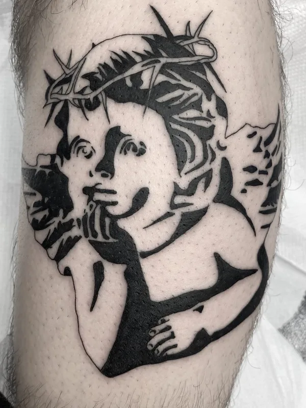 black blackwork Tatuagem em calf #72337 | Tatuador Levi Cherry