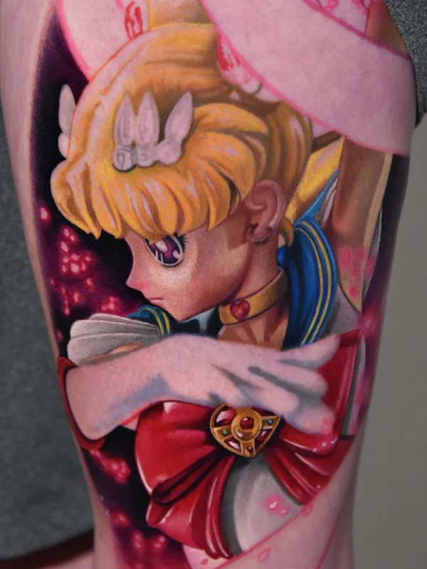 female color anime Tatuaggio su thigh #42351 | Tatuatore Danny Elliott