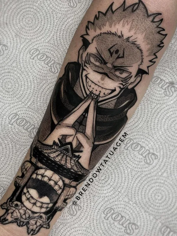 black and grey anime tatouage sur forearm #42415 | Artiste tatoueur Brendow Nany