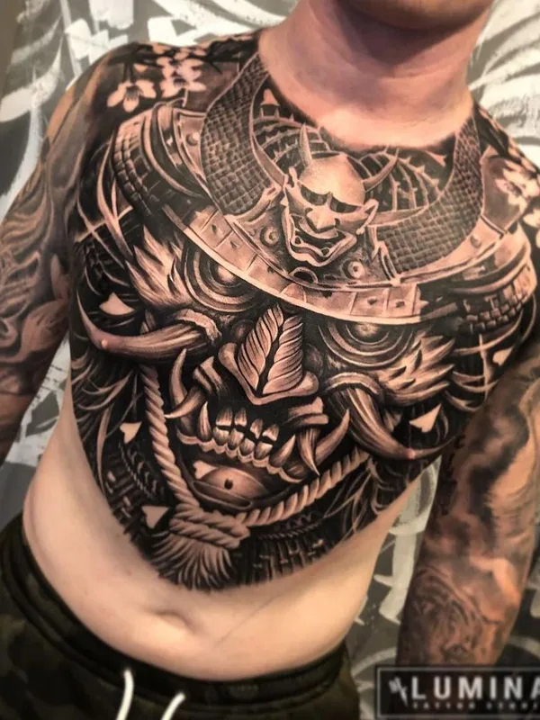 male black and grey japanese 纹身 在 chest #42481 | 纹身师 Lumina