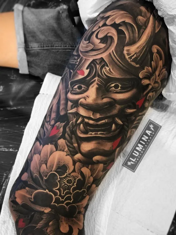 black and grey japanese 纹身 在 full sleeve #42478 | 纹身师 Lumina