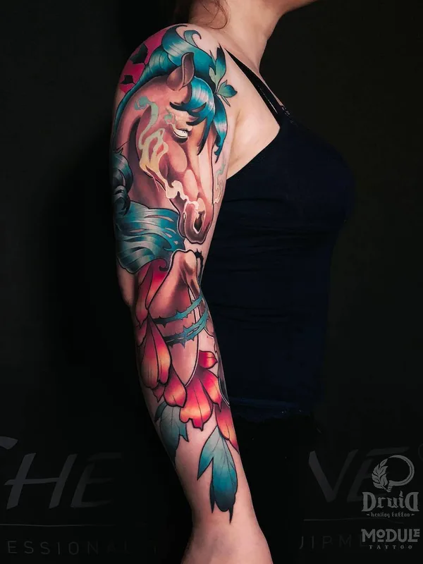 female color illustrative Tatuaggio su full sleeve #32936 | Tatuatore Татьяна Ткаченко