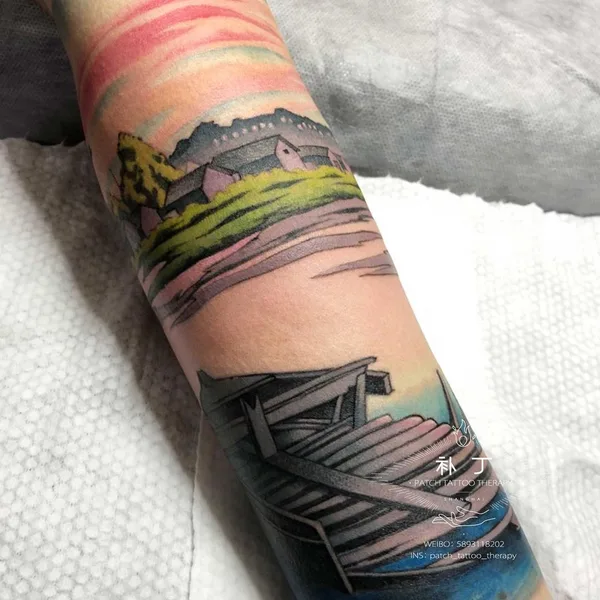 Watercolor tattoo by Jingxi Gu in Los Angeles