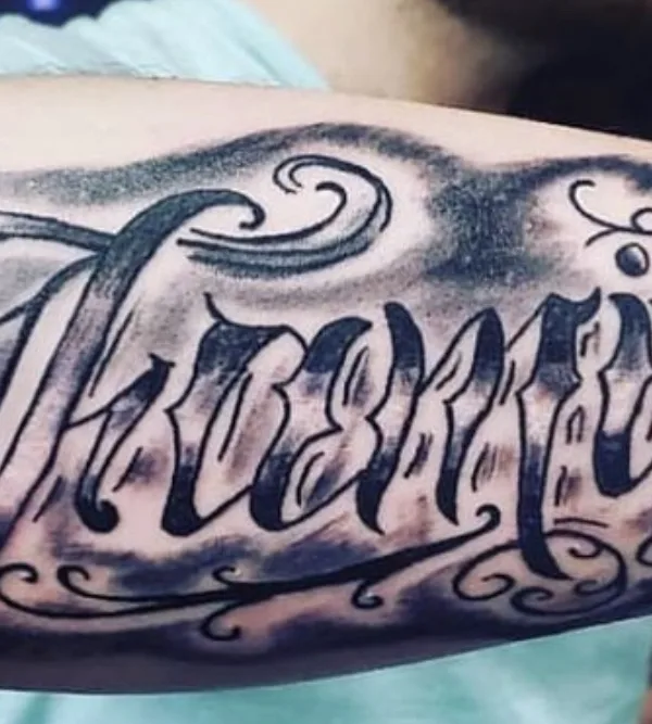 black and grey lettering татуировка на forearm #75291 | Тату мастер Kassidy Coffin/Crimson Spade Tattoo 
