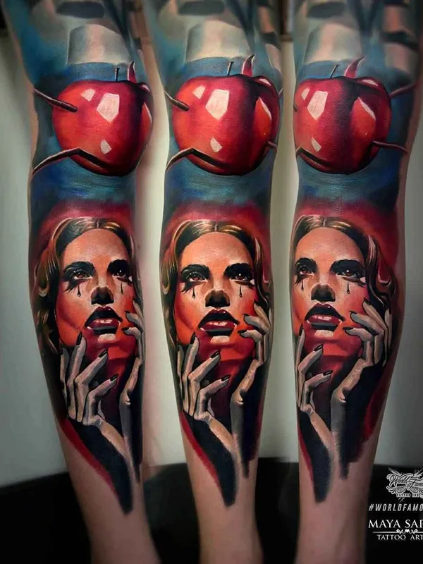 female color realism tatuaje en calf #11518 | Tatuador Maya Sapiga