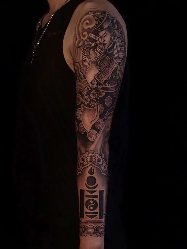 black and grey black and grey tattoo on full sleeve #21998 | Tattoo Artist Yideer