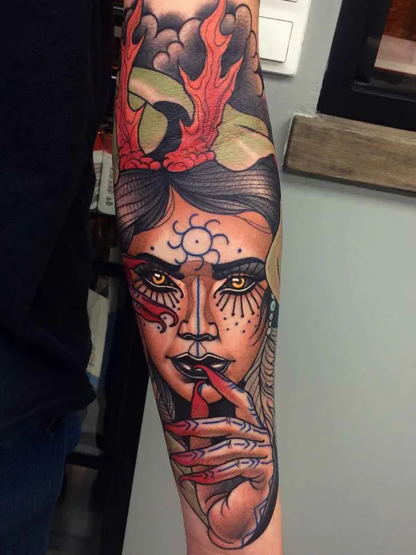 female color neo traditional татуировка на forearm #19076 | Тату мастер Bartosz Panas