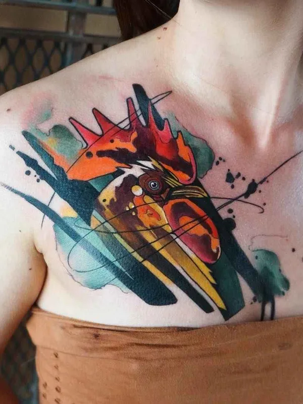 female color watercolor tattoo auf chest #11542 | Tätowierer Dynoz Art Attack