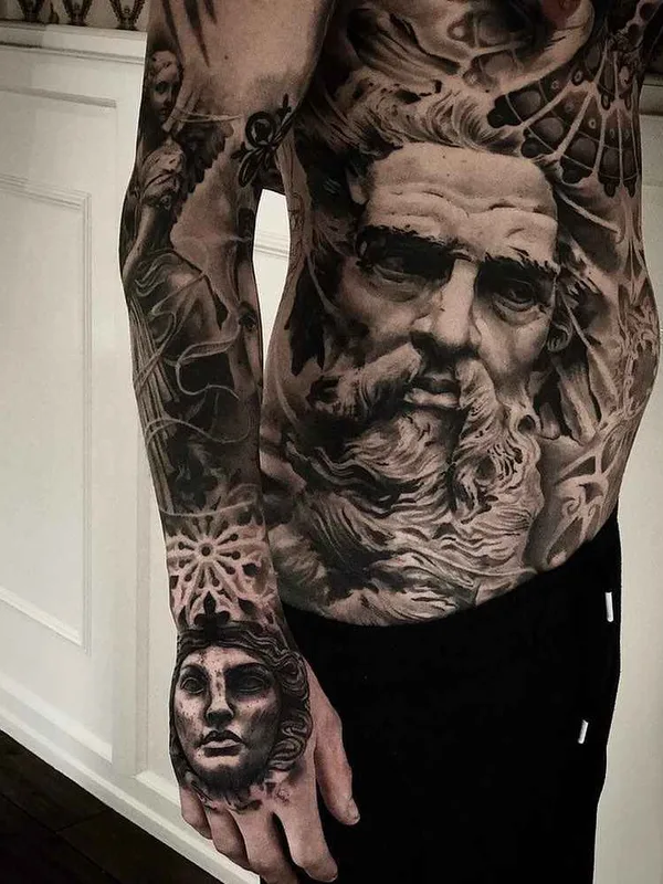 male black and grey realism tatuaje en full arm #17476 | Tatuador Mark Wosgerau