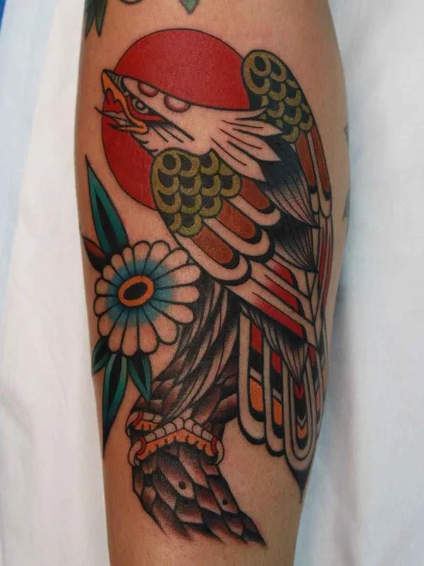 color traditional tatuaje en calf #12017 | Tatuador Vic James