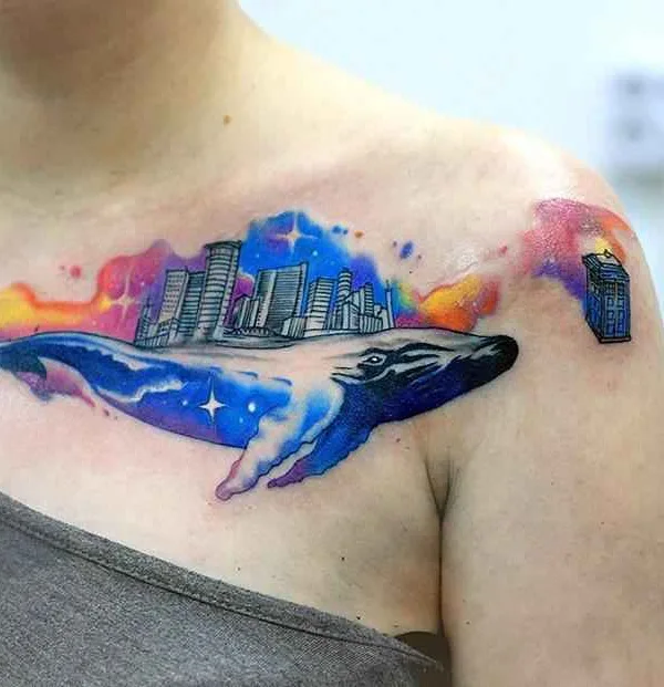 female color watercolor татуировка на chest #11584 | Тату мастер Matty Nox