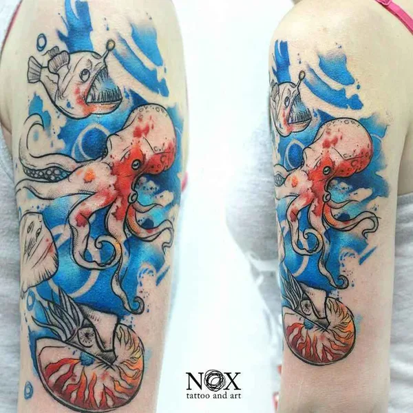 Watercolor tattoo by Matty Nox in Moscow