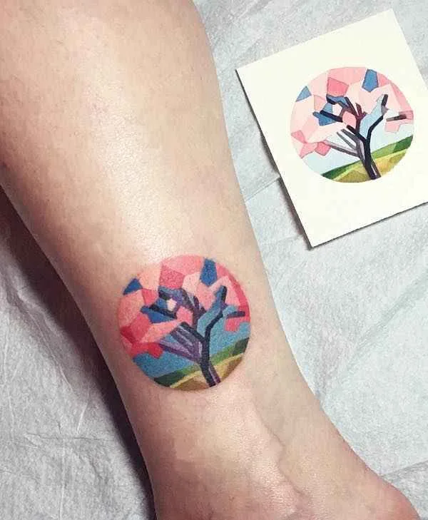 female color geometric tattoo on ankle #16435 | Tattoo Artist Sasha Unisex