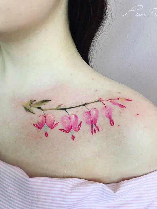 female color watercolor, botanic Tatuaggio su collarbone #15213 | Tatuatore Pis Saro