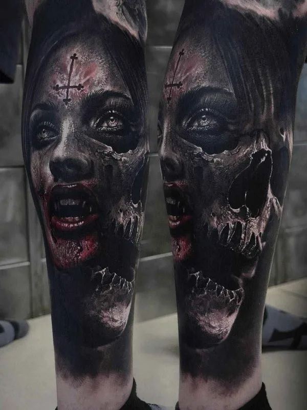 female black and grey realism Tatuaggio su calf #16520 | Tatuatore Eliot Kohek