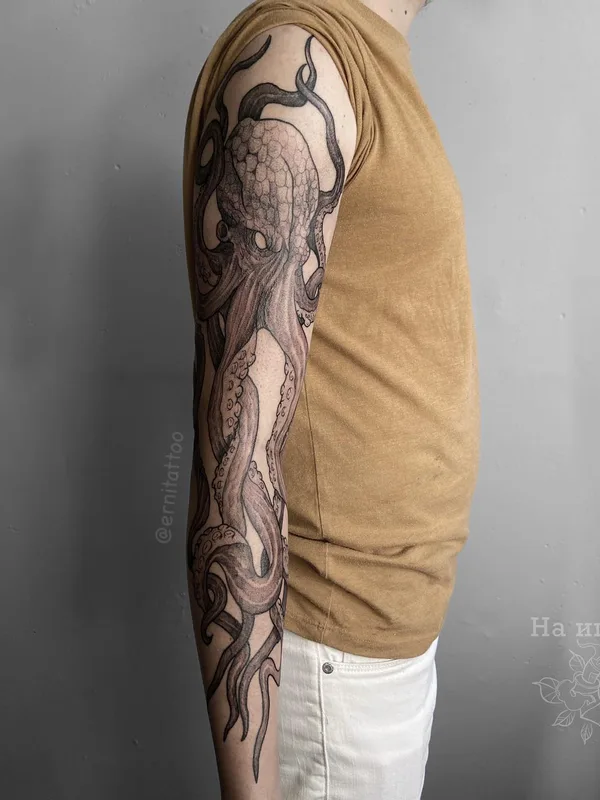 black and grey black and grey татуировка на full sleeve #48193 | Тату мастер Сергей Erni