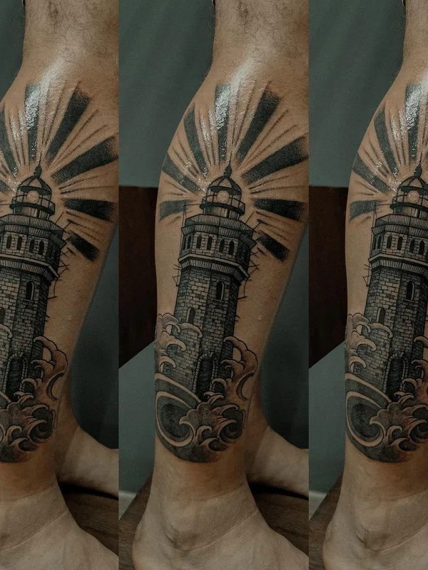 black and grey black and grey Tatuaggio su calf #48249 | Tatuatore Илья Колесников
