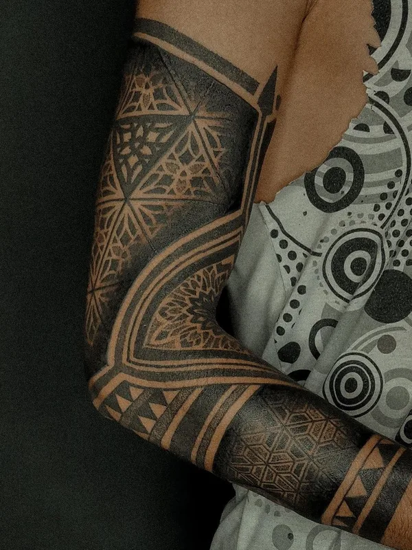 black blackwork Tatuaggio su full sleeve #48247 | Tatuatore Илья Колесников