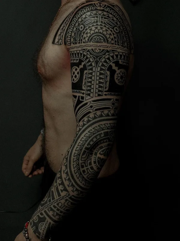 male black tribal Tatuaggio su full sleeve #48257 | Tatuatore Илья Колесников