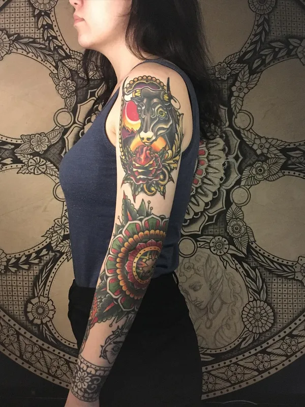 female color neo traditional татуировка на full sleeve #48302 | Тату мастер Цуриков Иван