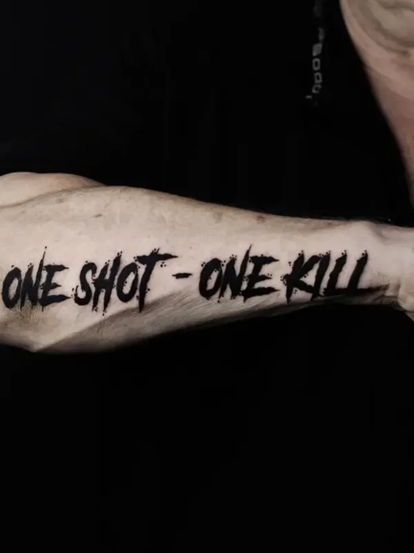 male black lettering Tatuagem em forearm #48365 | Tatuador Dober Akharu