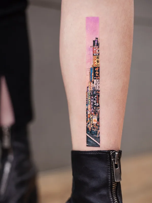female color oriental, miniature tatouage sur leg, calf #51956 | Artiste tatoueur Franky Yang