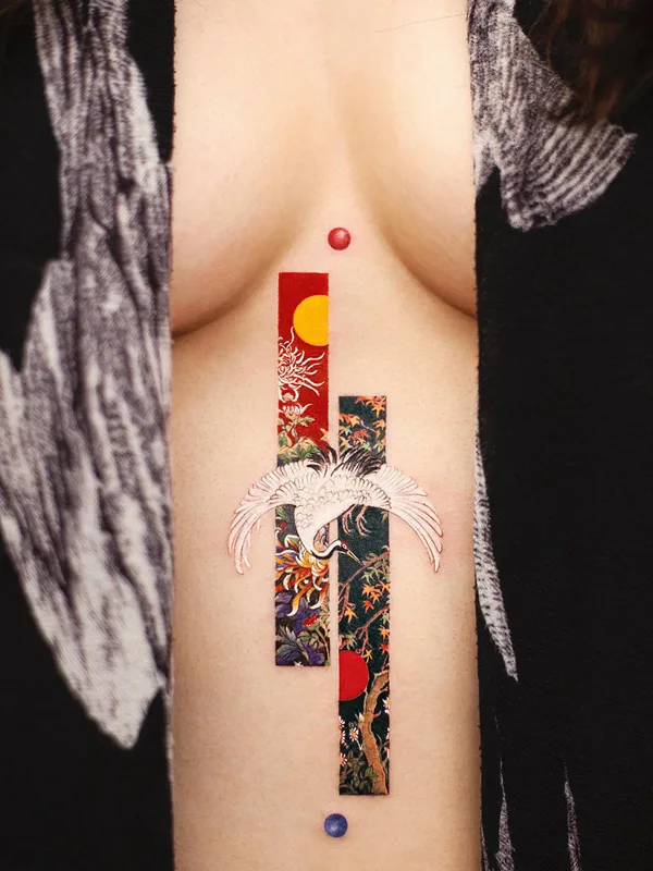 female color oriental, miniature tatouage sur stomach, chest #51951 | Artiste tatoueur Franky Yang