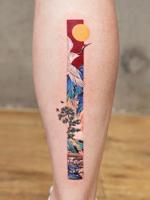 female color oriental, miniature tatouage sur leg, calf #51955 | Artiste tatoueur Franky Yang