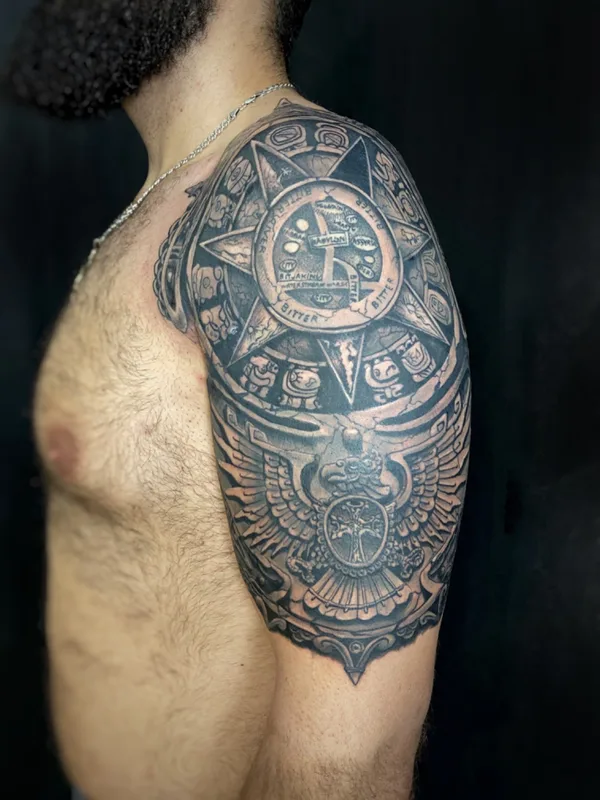 male black and grey black and grey татуировка на full sleeve #65378 | Тату мастер Денис Коргунов