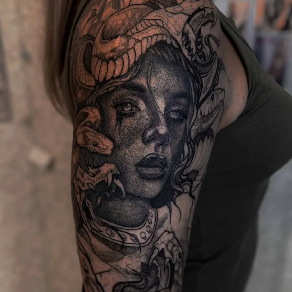 Graphic tattoo by Nika Nixttay in Saint Petersburg