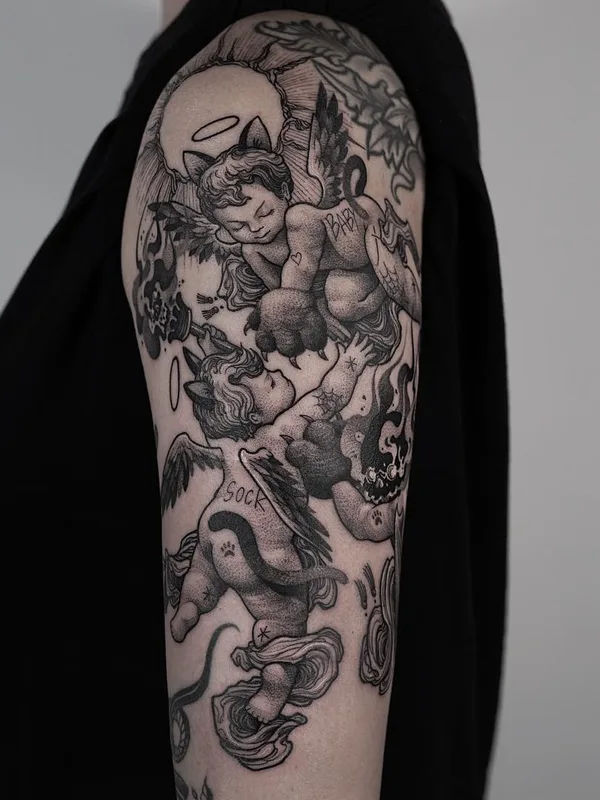 black and grey blackwork 타투 부위 full sleeve #29713 | 타투이스트 BBrung