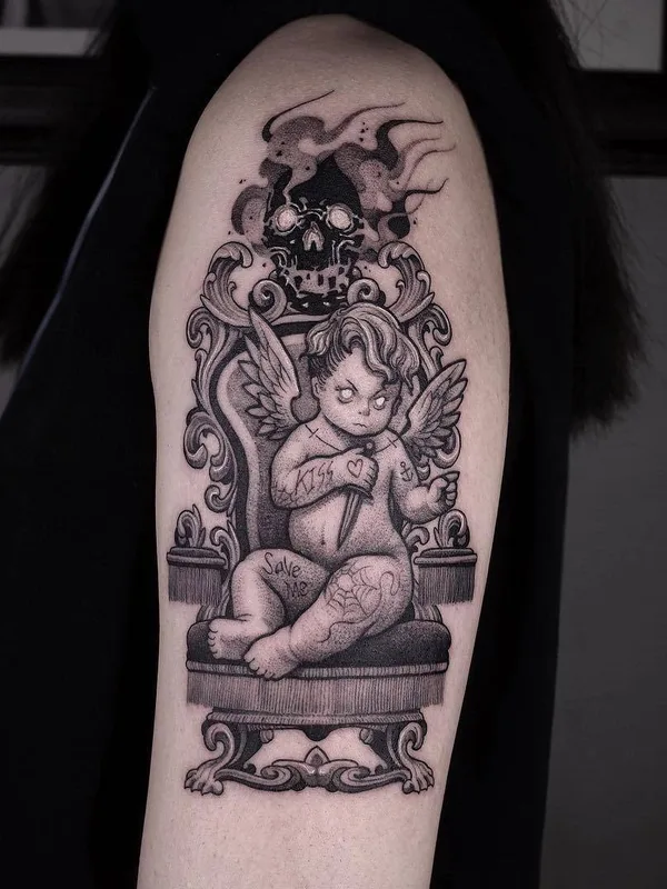black and grey black and grey 타투 부위 upper arm #29725 | 타투이스트 BBrung